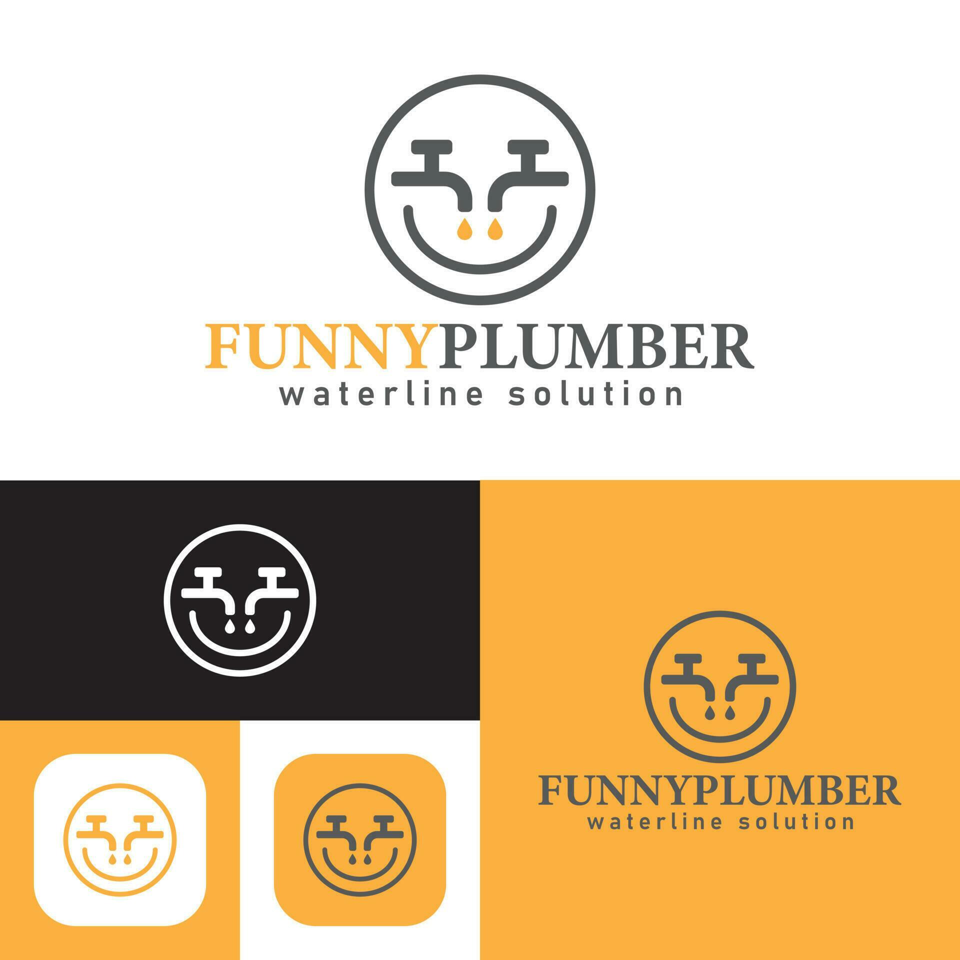 Funny Plumber service logo. Waterline repair logo.vector illustration