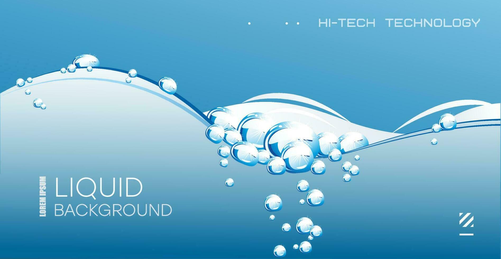 Liquid background with air bubbles, effervescent water. Dynamic movement of water, randomly moving bubbles, on a blue background, realistic 3d vector illustration.