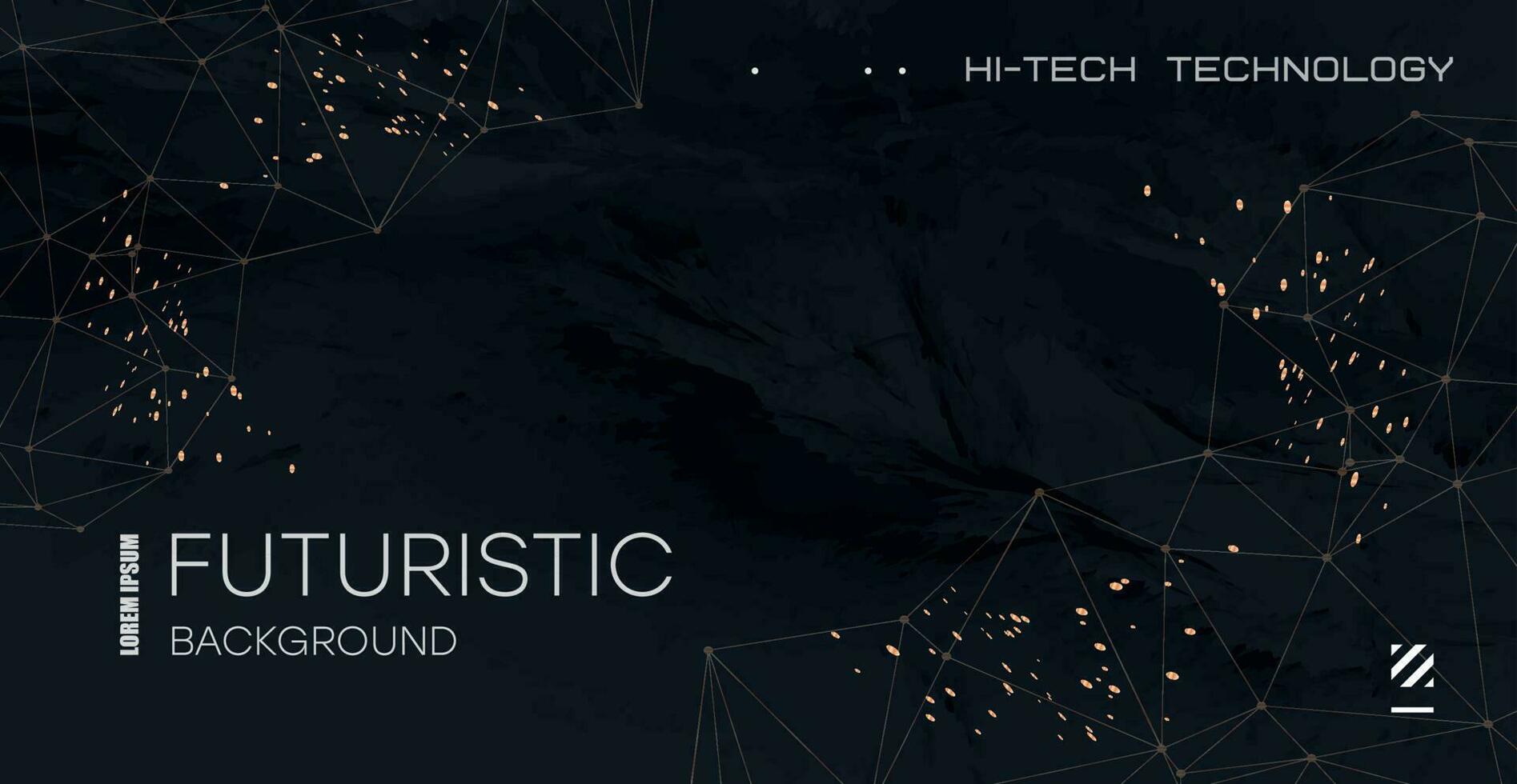 Luxury banner with marble stains and golden triangles. Dark grunge abstract background with gold dust lines. Vector banner design.