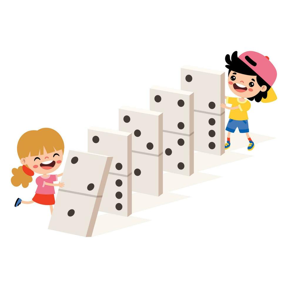 Cartoon Kid Playing With Domino vector