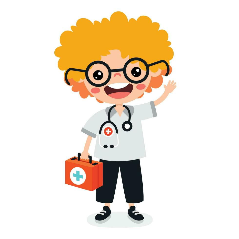 Cartoon Kid With First Aid Kit vector