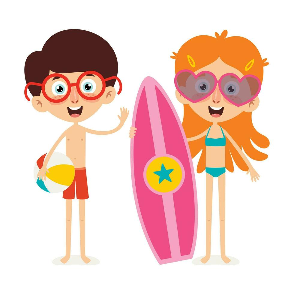 Cartoon Kids In Summer Suit vector