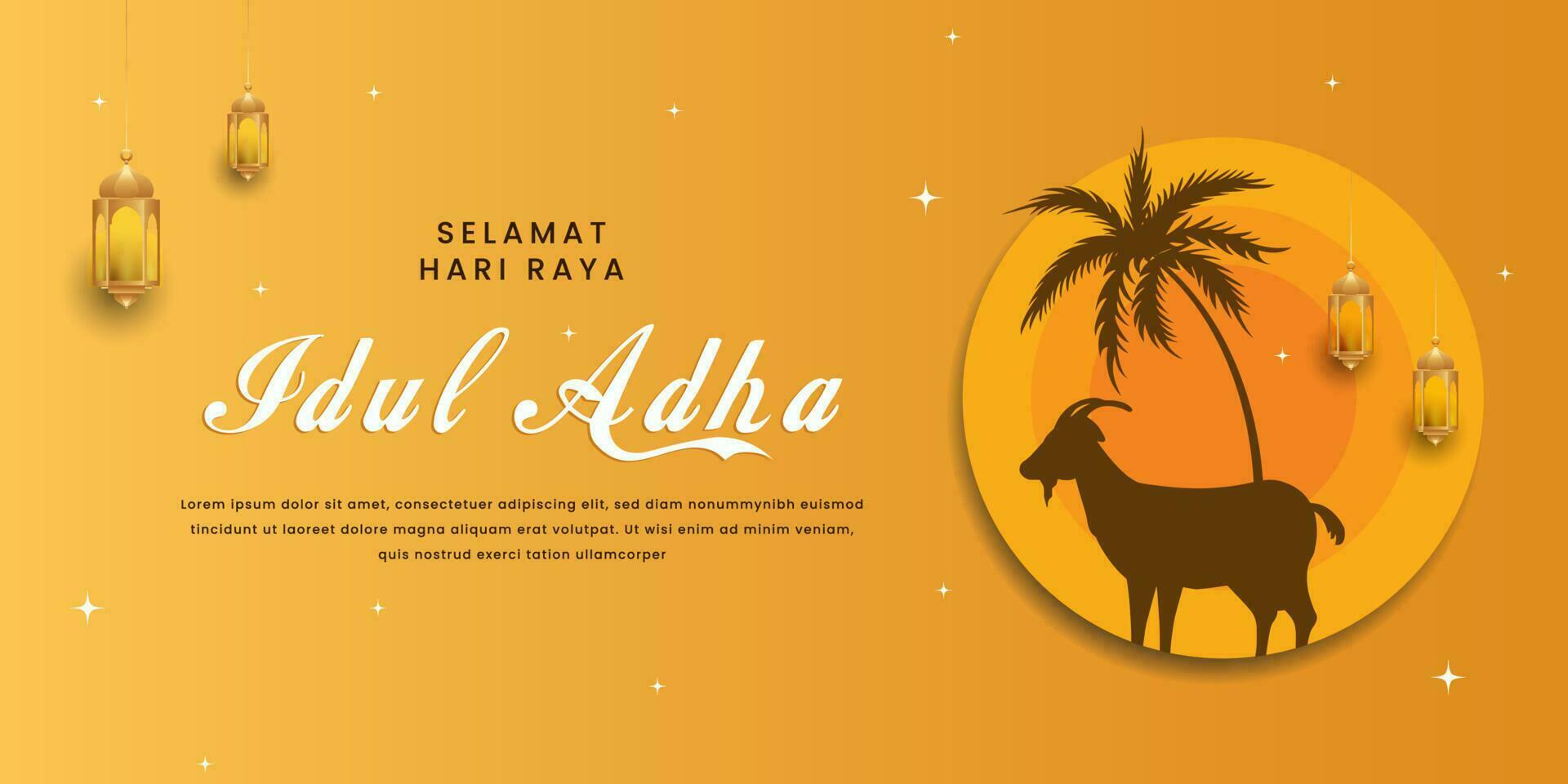 Eid al Adha greetings banner. Selamat hari raya idul adha means happy eid mubarak banner design. vector