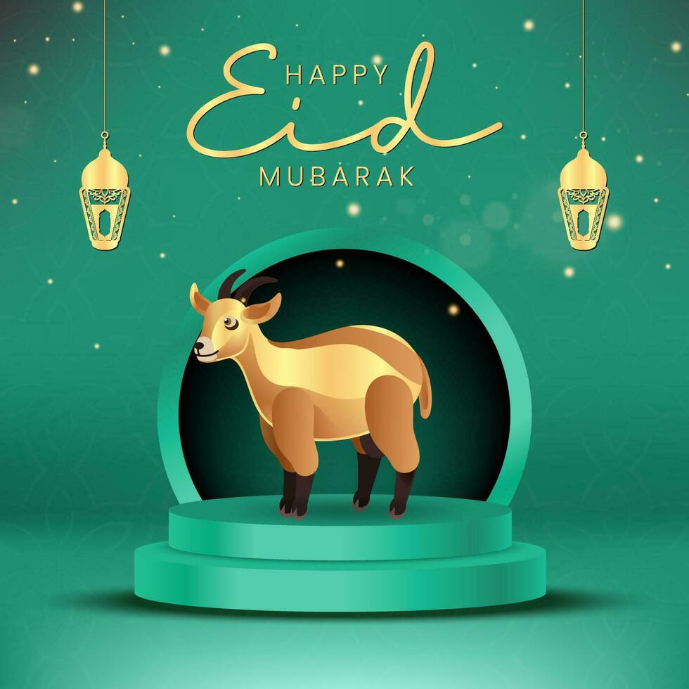 3d modern Islamic banner, suitable for Ramadan, Eid al Fitr, and Eid al Adha with 3d podium lantern, and cute sheep. vector
