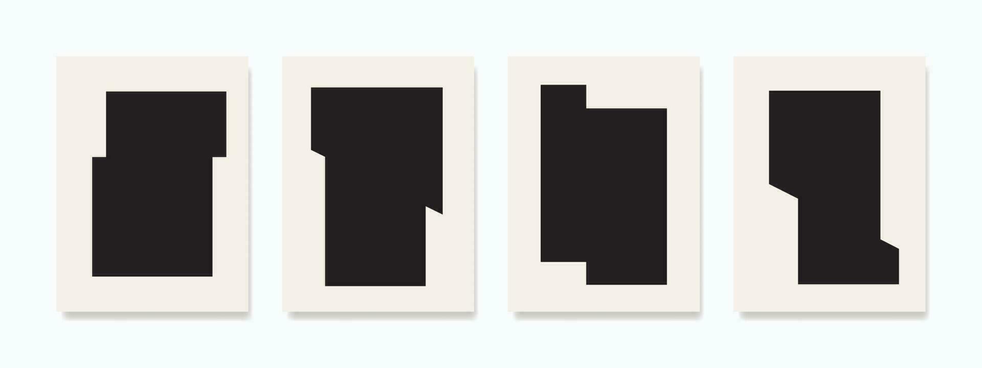 Minimalist wall art showcasing organic abstract squares. The black-and-white design stands out beautifully on the serene ivory-white background, creating a harmonious and stylish visual statement. vector