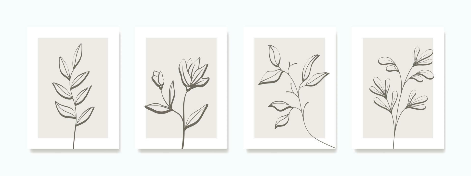 Minimalistic handdrawn wall art featuring a single flower and leaves