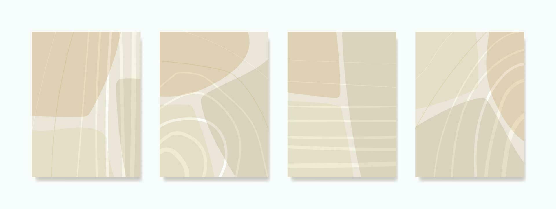 Contemporary wall art decorated with charming minimalistic abstract aesthetic illustrations. Hand-drawn shapes placed on a soothing beige background. vector