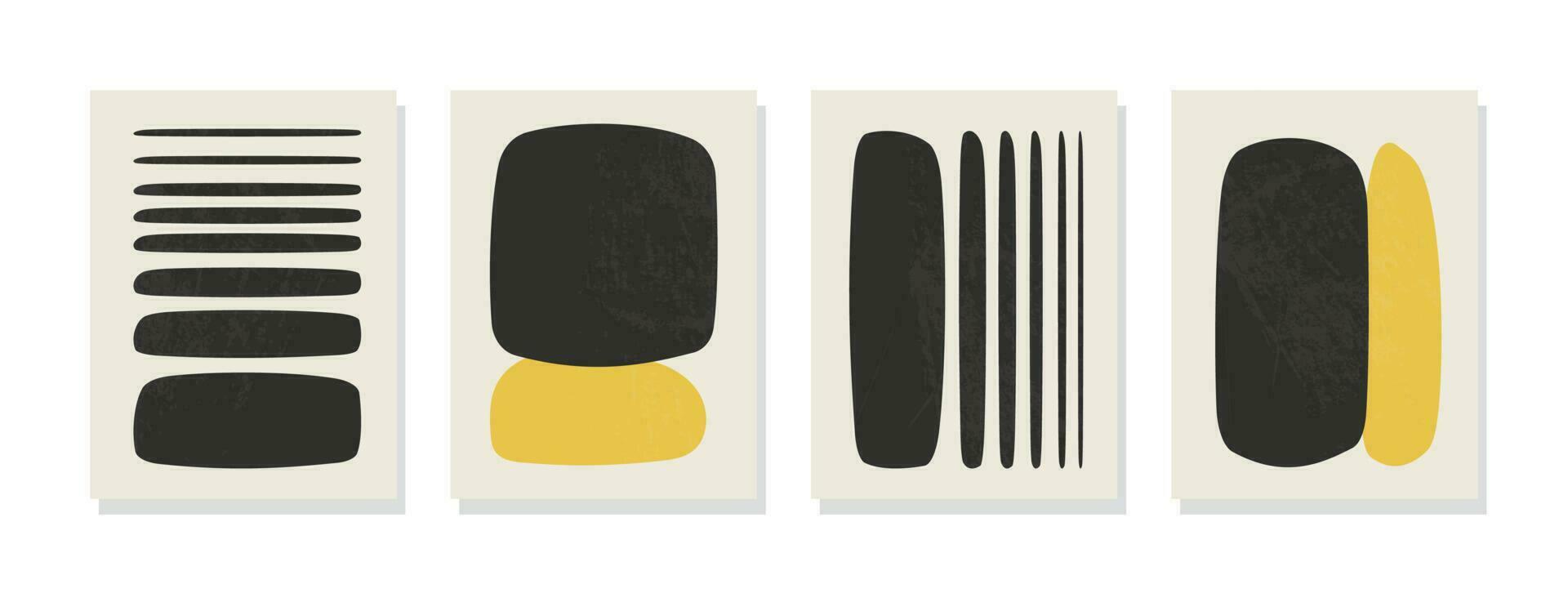 minimalista resumen negro formar en un amarillo fondo, complementado por línea Arte en beige. lona pintura póster y impresión para moderno pared decoración en el vivo habitación y hogar. vector