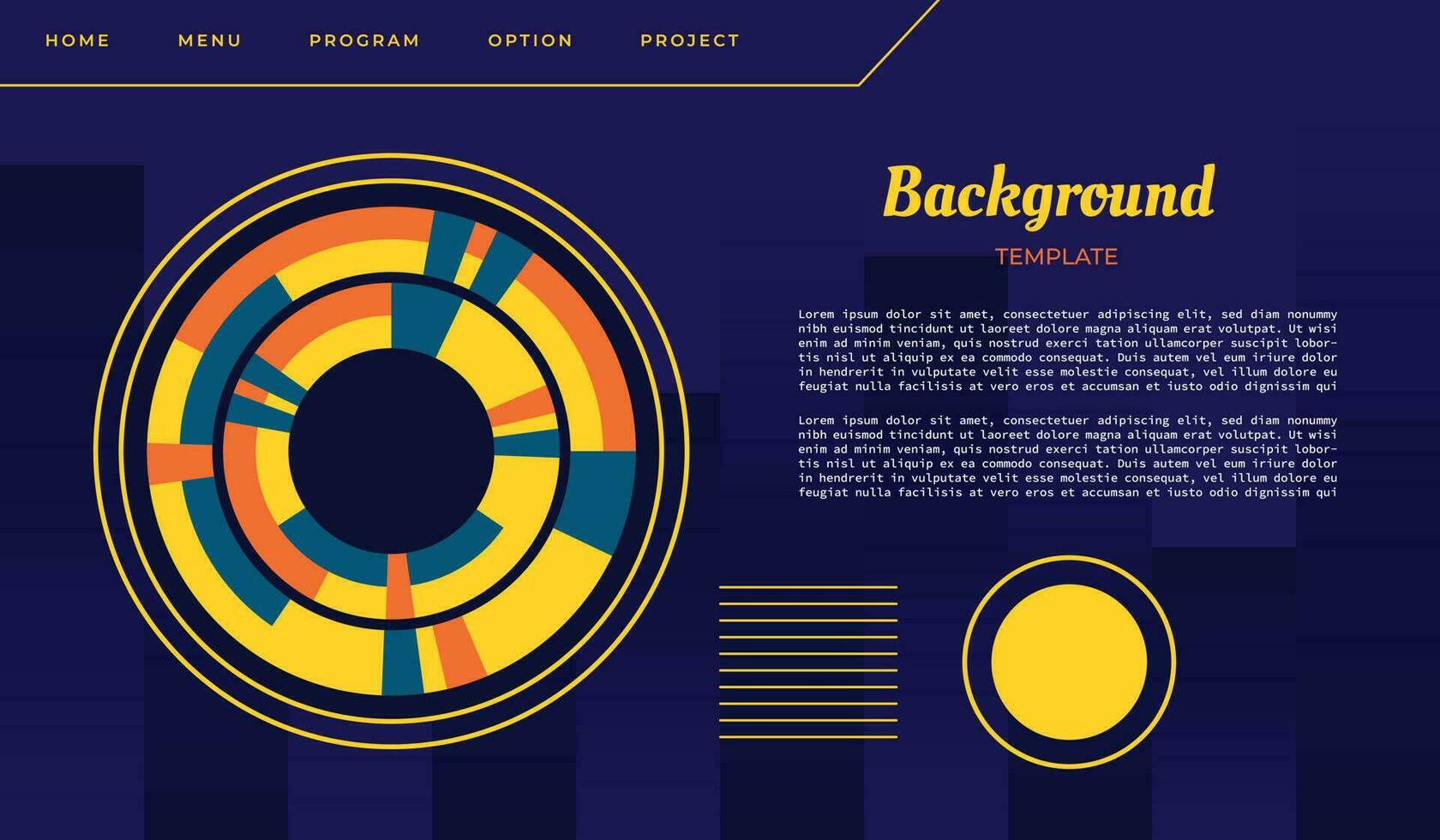 Abstract circle ornament for landing page design. Simple website design template in flat vector style.