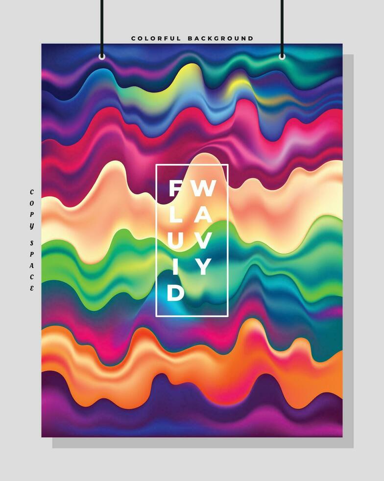 Colorful abstract wavy liquid background template copy space. Fluid gradient mesh colour backdrop design for poster, banner, magazine, leaflet, pamphlet, cover, booklet, or flyer. vector