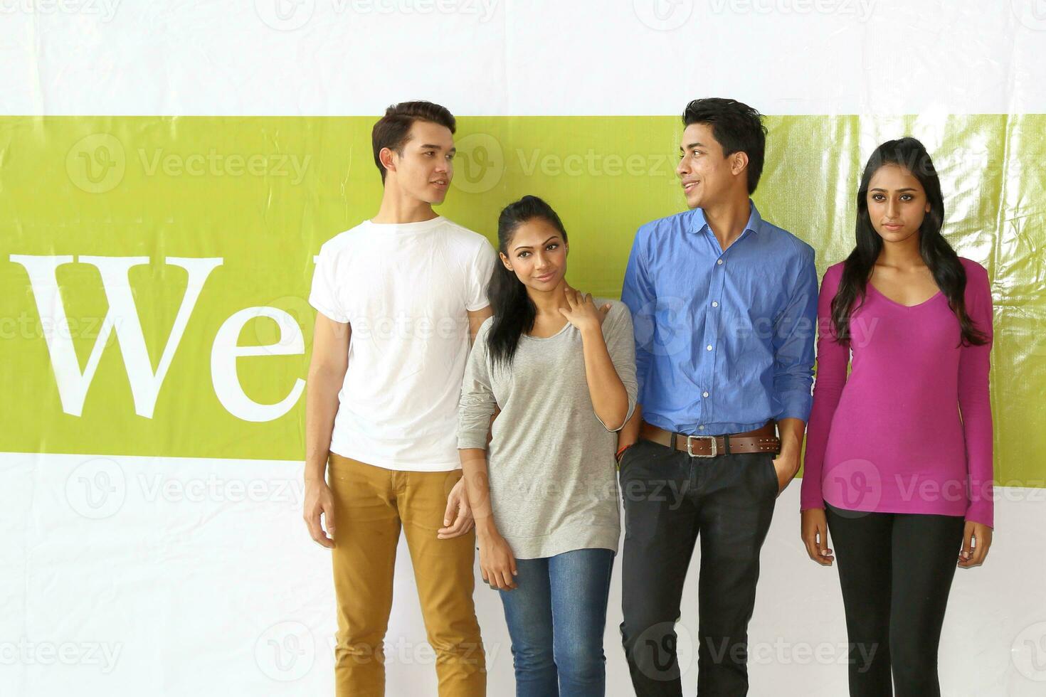 Asian young man woman friend student colleagues outdoor active work study relax photo