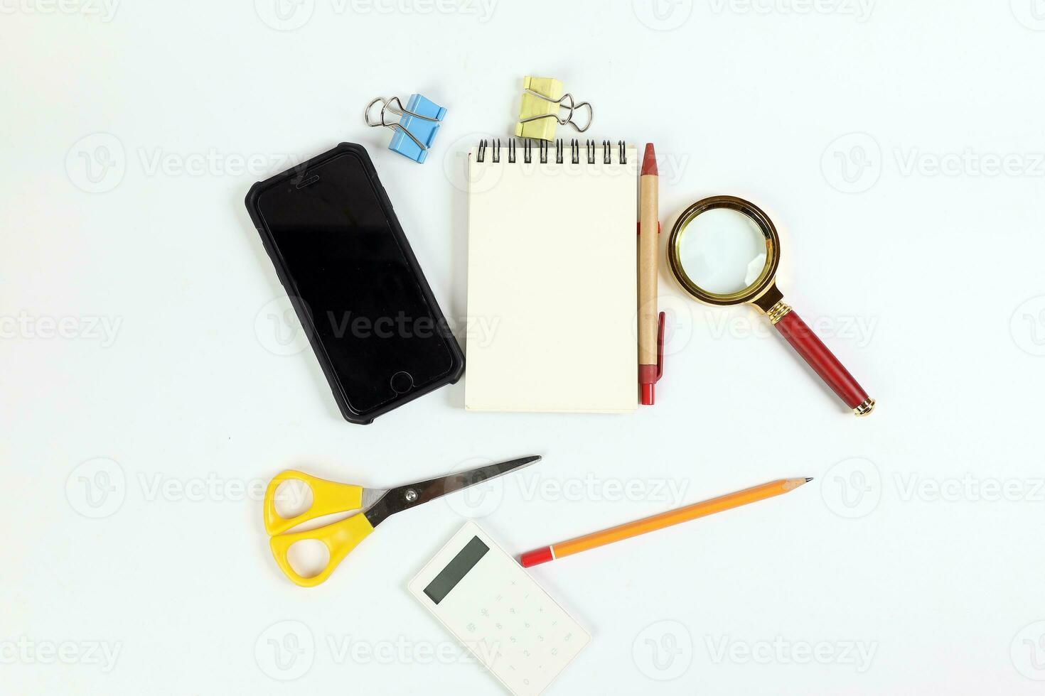 Table top view office stationary supply copy space photo