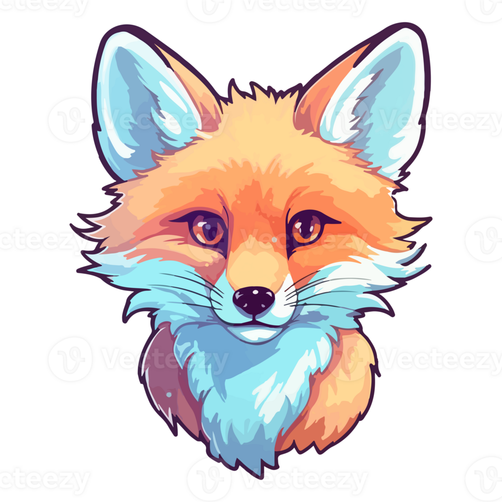 Colorful Fox modern pop art style, Fox Sticker, pastel cute colors, . png