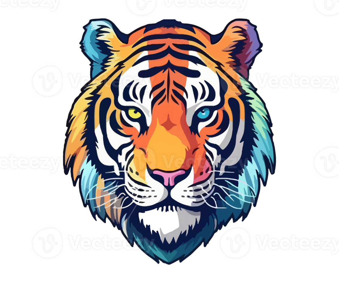 bunt Tiger Kopf Logo, Tiger Gesicht Aufkleber, Pastell- süß Farben, ai generiert. png