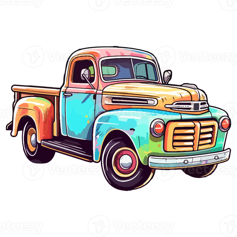 Colorful Old Farm Truck pop art style, Old Farm Truck Sticker, pastel cute colors, retro truck, . png