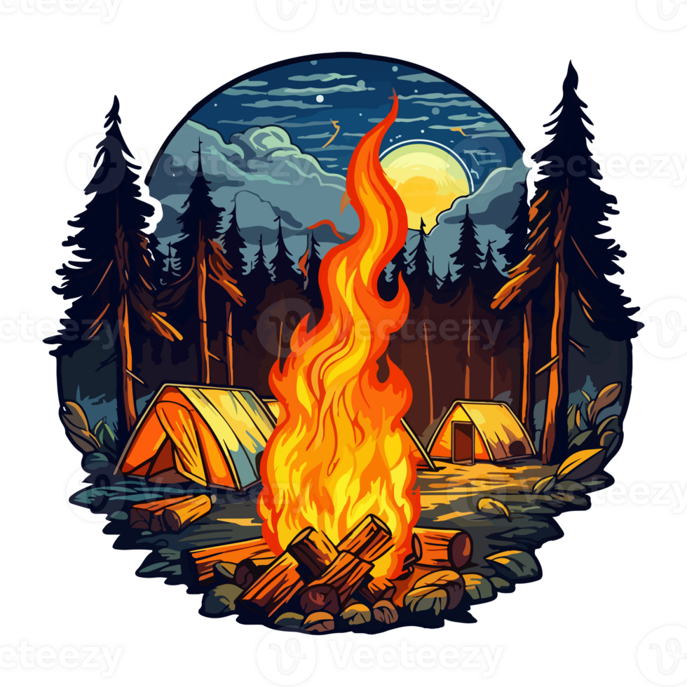 Colorful Fireplace, campfire with tree trees, twigs separate cartoon style, Outdoor activities Camp, Pastel cute colors, . png