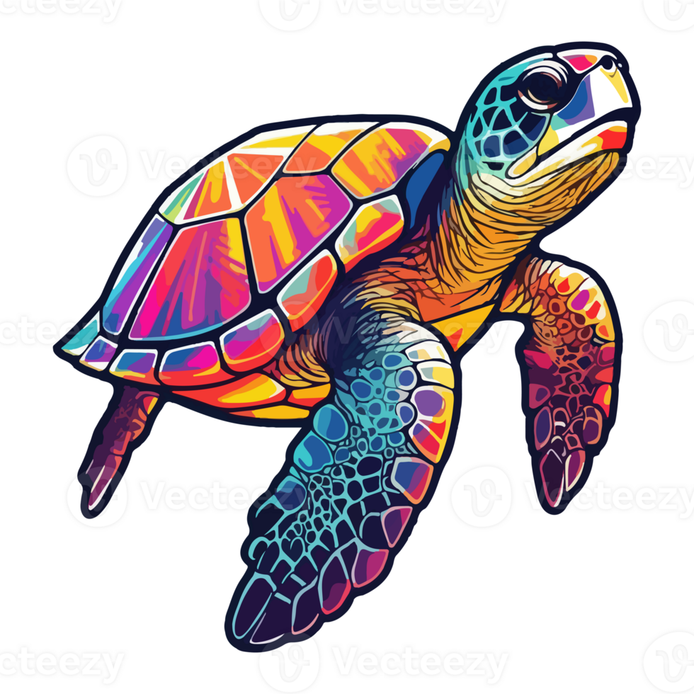 Colorful Sea Turtle modern pop art style, Sea Turtle illustration, simple creative design, . png