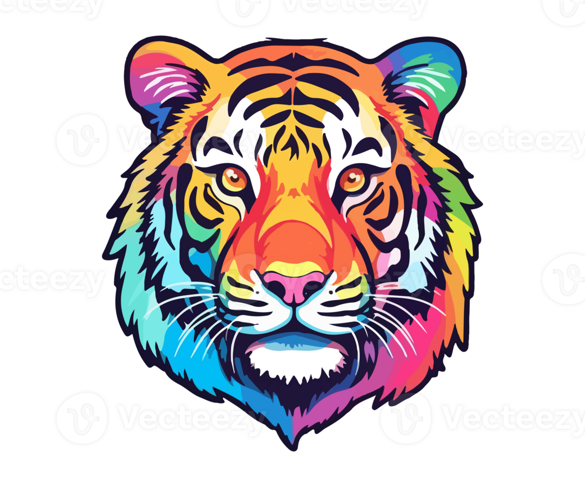 Colorful tiger Head Logo, tiger face Sticker, pastel cute colors, . png