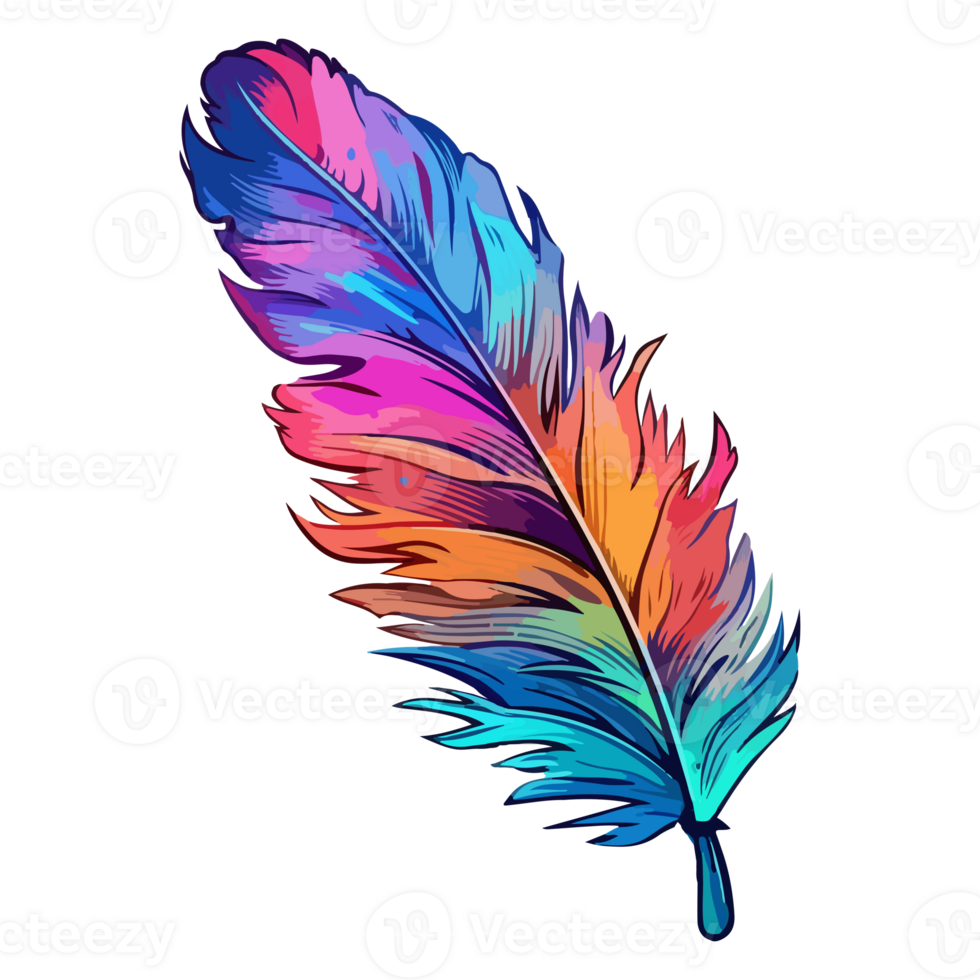 kleurrijk vogel veer logo, veer sticker, pastel schattig kleuren, generatief ai. png