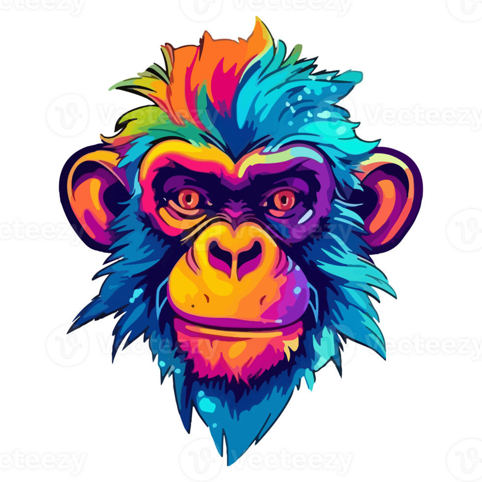 Colorful Cool Monkey Head pop art style, Monkey Sticker, pastel cute colors, png