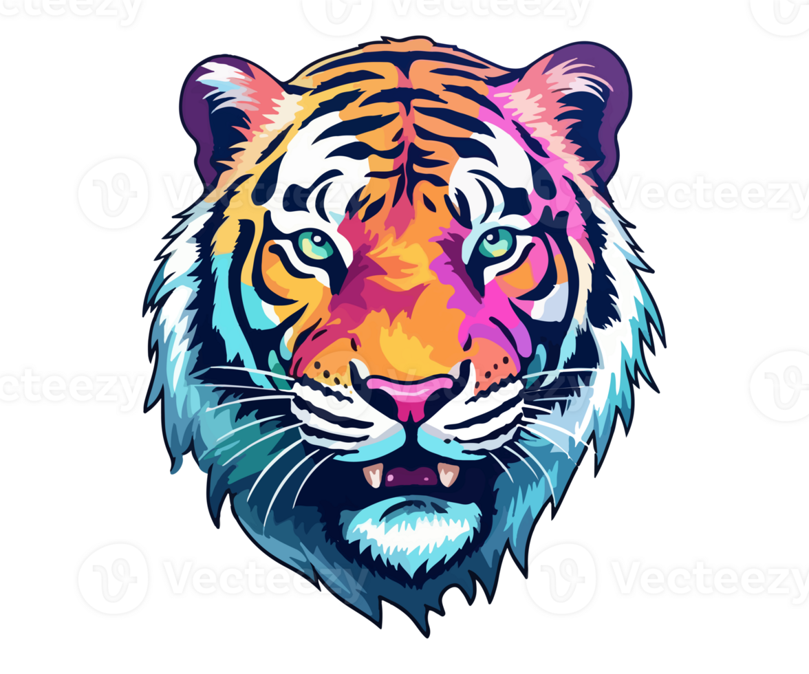 colorida tigre cabeça logotipo, tigre face adesivo, pastel fofa cores, ai gerado. png