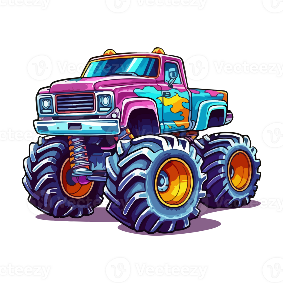 Monster Truck Jumping pop art style, Monster Truck Sticker, pastel cute colors, . png