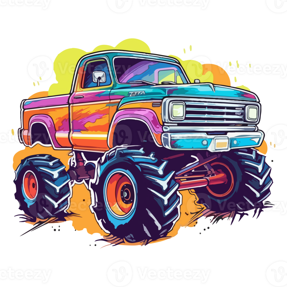 Monster Truck Jumping pop art style, Monster Truck Sticker, pastel cute colors, . png
