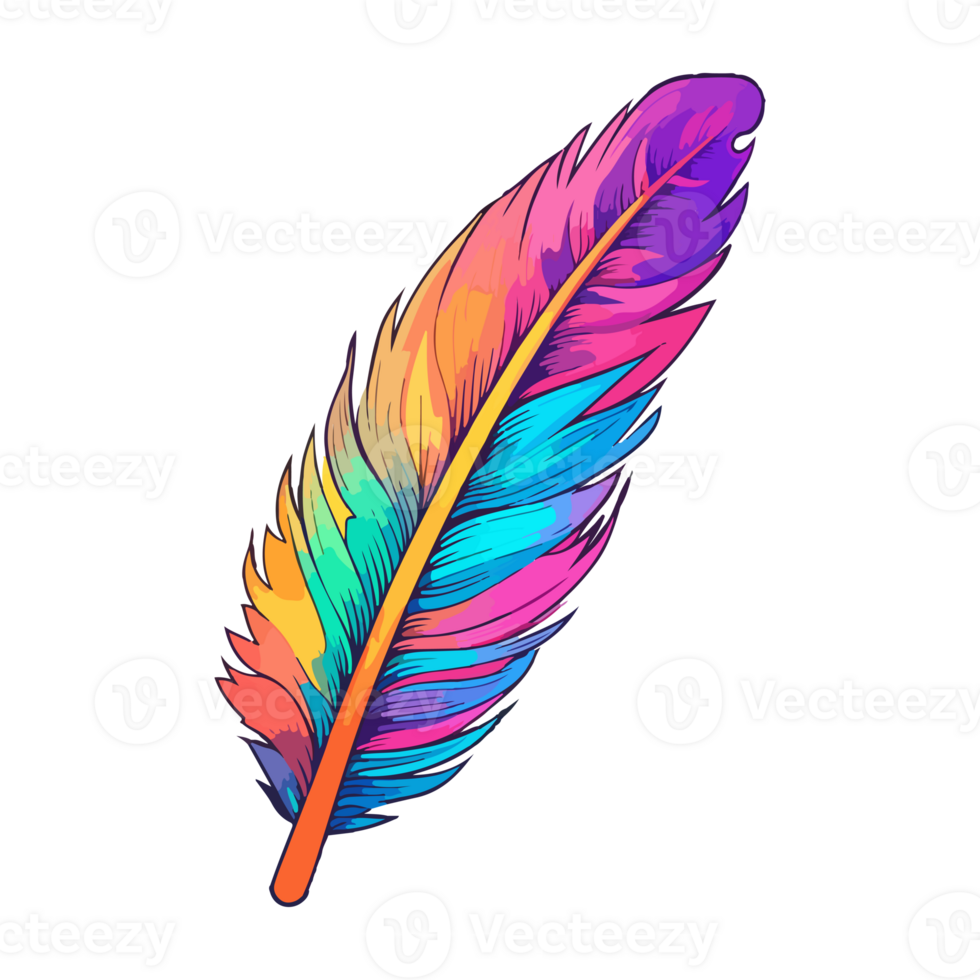 kleurrijk vogel veer logo, veer sticker, pastel schattig kleuren, generatief ai. png