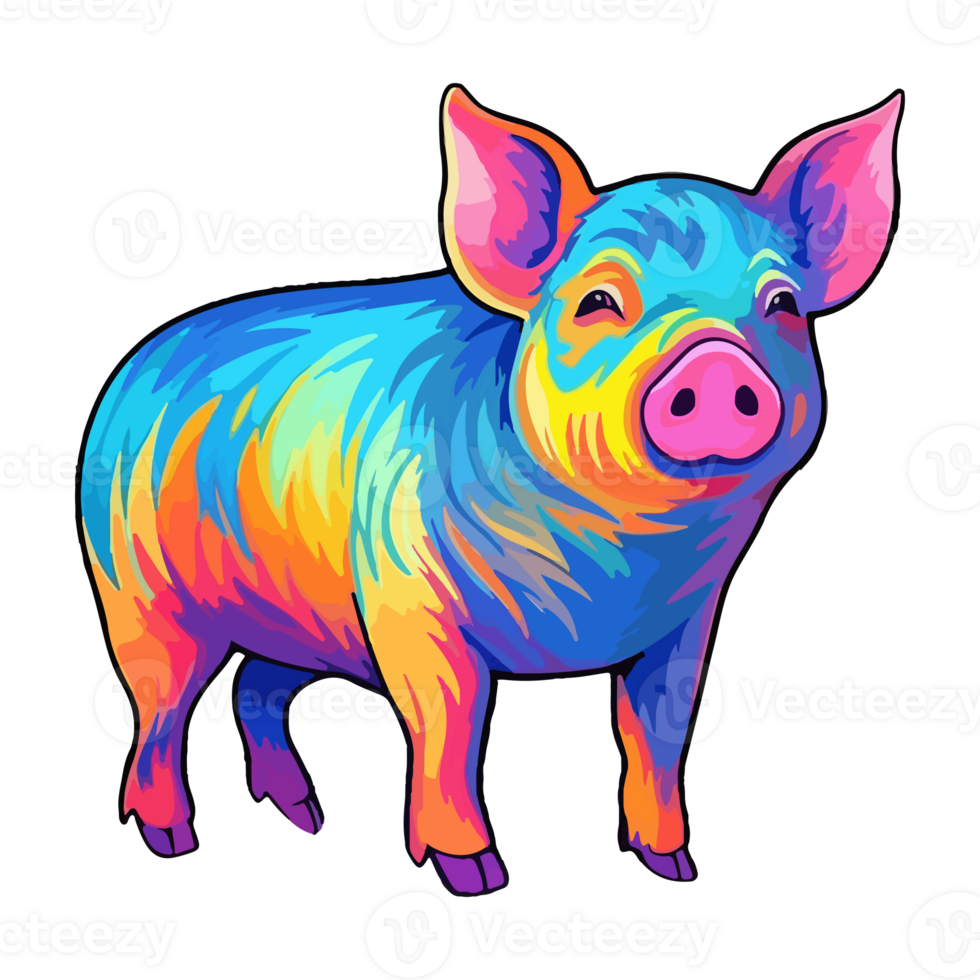 cerdo moderno popular Arte estilo, vistoso cerdo ilustración, cerdo pastel pegatina linda colores, ai generado. png