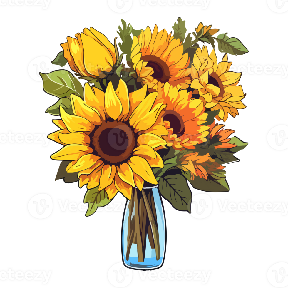 Sunflower bouquet modern pop art style, Sunflower illustration, simple