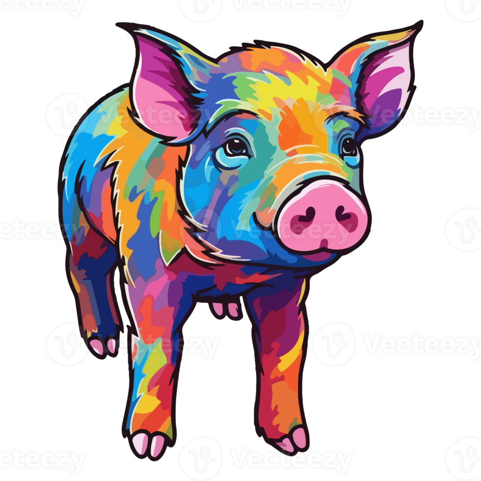 Pig modern pop art style, Colorful Pig illustration, Pig pastel sticker cute colors, . png