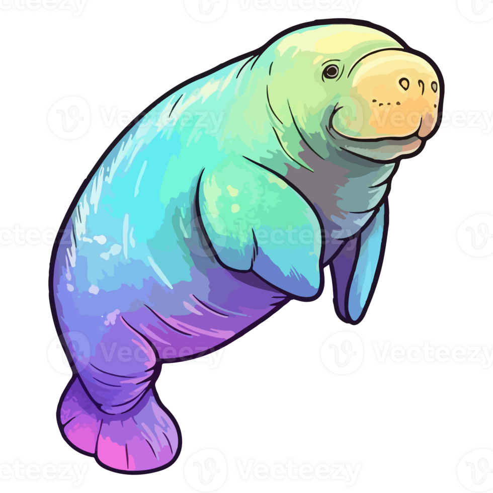 Colorful Manatee modern pop art style, Manatee Illustration, Manatee pastel cute colors, . png