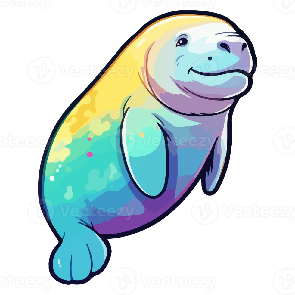 Colorful Manatee modern pop art style, Manatee Illustration, Manatee pastel cute colors, . png