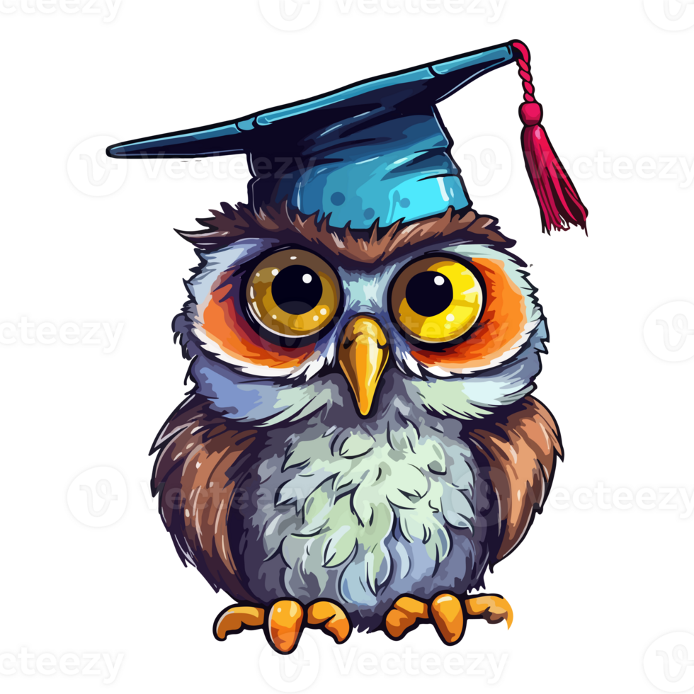 Owl Graduation ceremony Bird Cartoon, graduation gown, animals, square Academic Cap, Colorful Whimsical owl modern pop art style, Whimsical owl illustration, simple creative design, . png