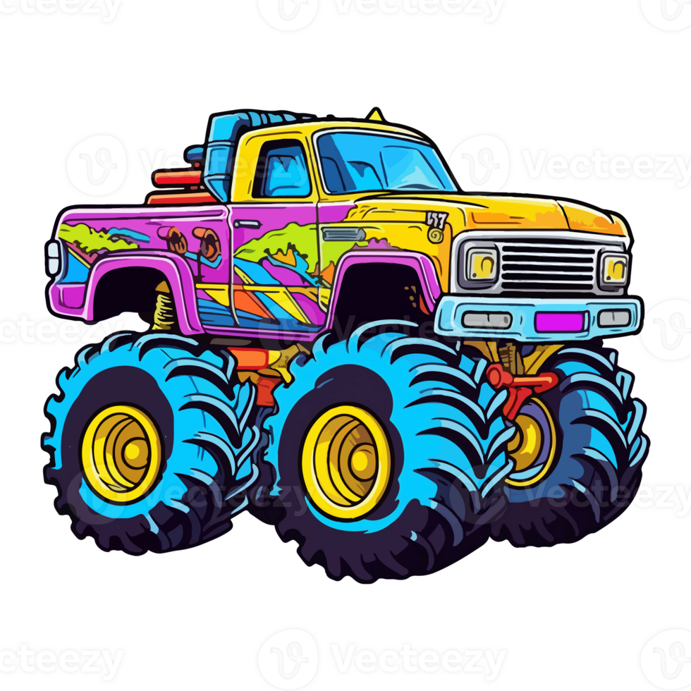 monster lastbil Hoppar pop- konst stil, monster lastbil klistermärke, pastell söt färger, ai genererad. png