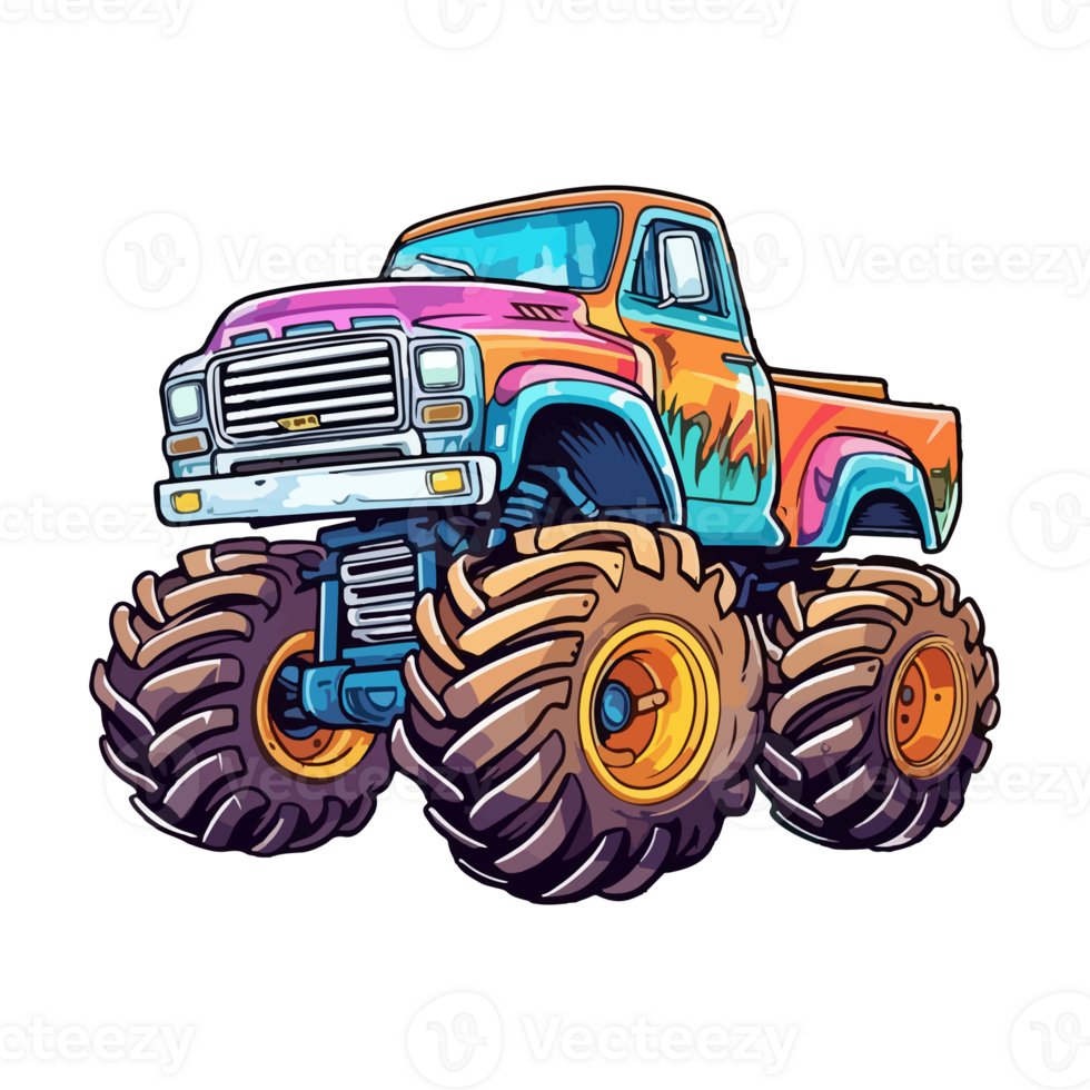 Monster Truck Jumping pop art style, Monster Truck Sticker, pastel cute colors, . png