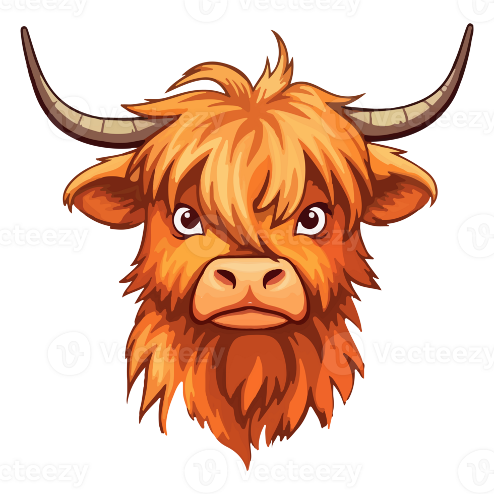 Highland Cow modern pop art style, Colorful Highland Cow illustration, pastel sticker cute colors, . png