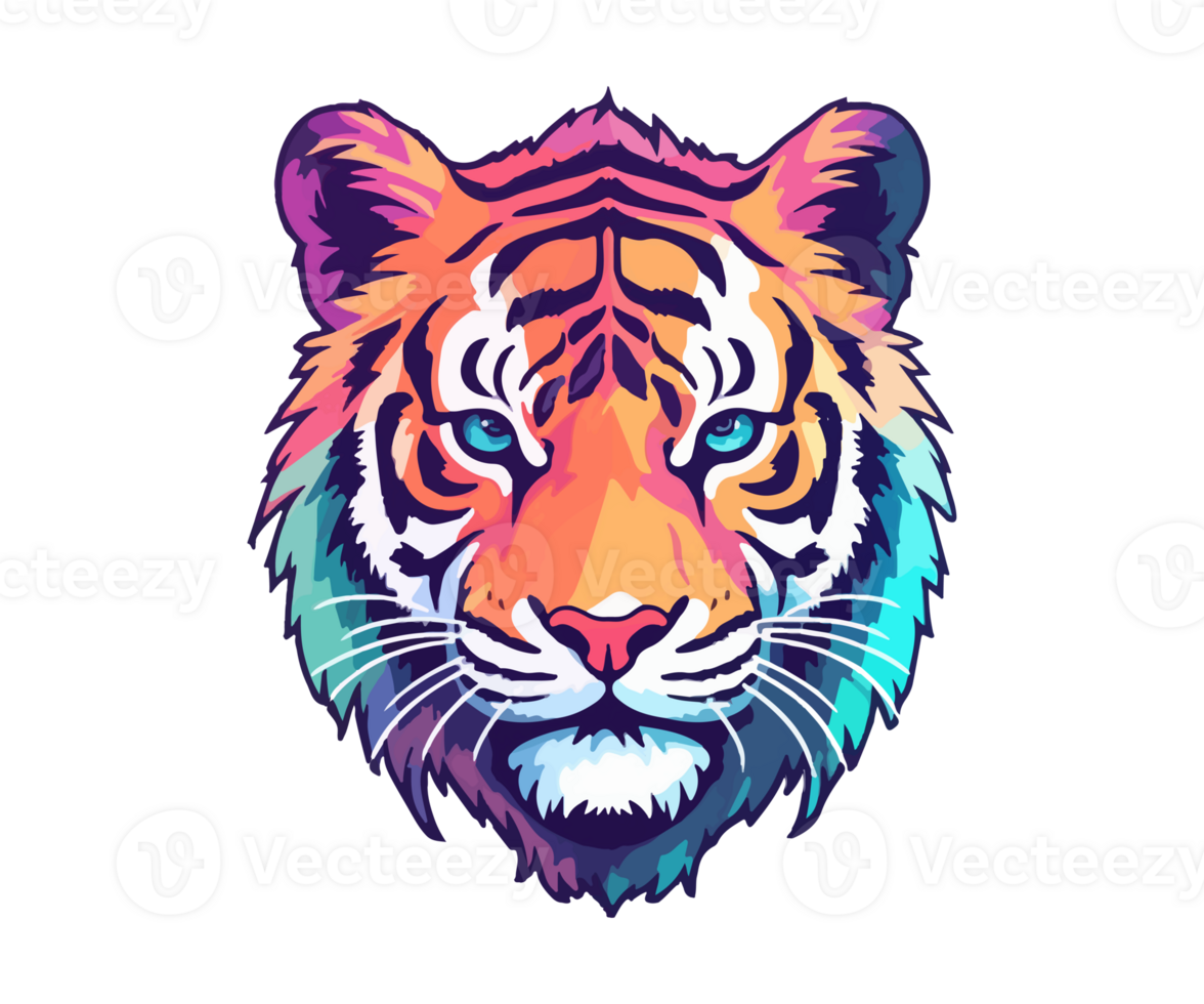 Colorful tiger Head Logo, tiger face Sticker, pastel cute colors, . png