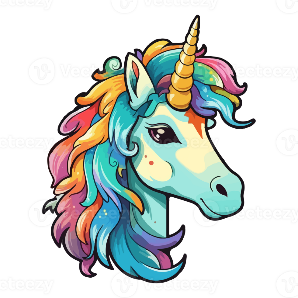 unicornio moderno popular Arte estilo, vistoso unicornio ilustración, pastel pegatina linda colores, ai generado. png