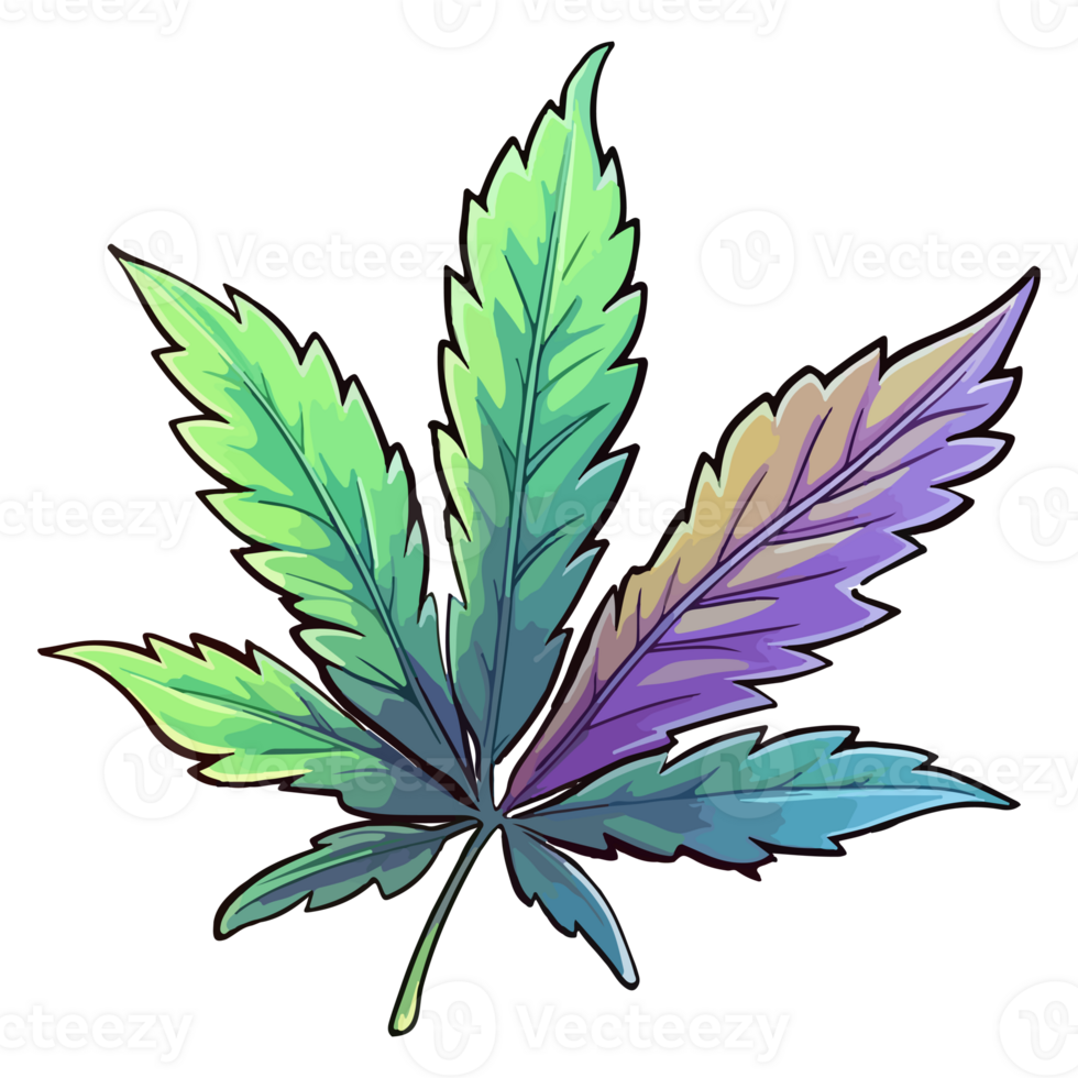 Colorful Marijuana Weed Leaf modern pop art style, Cannabis Sticker, pastel cute colors, . png