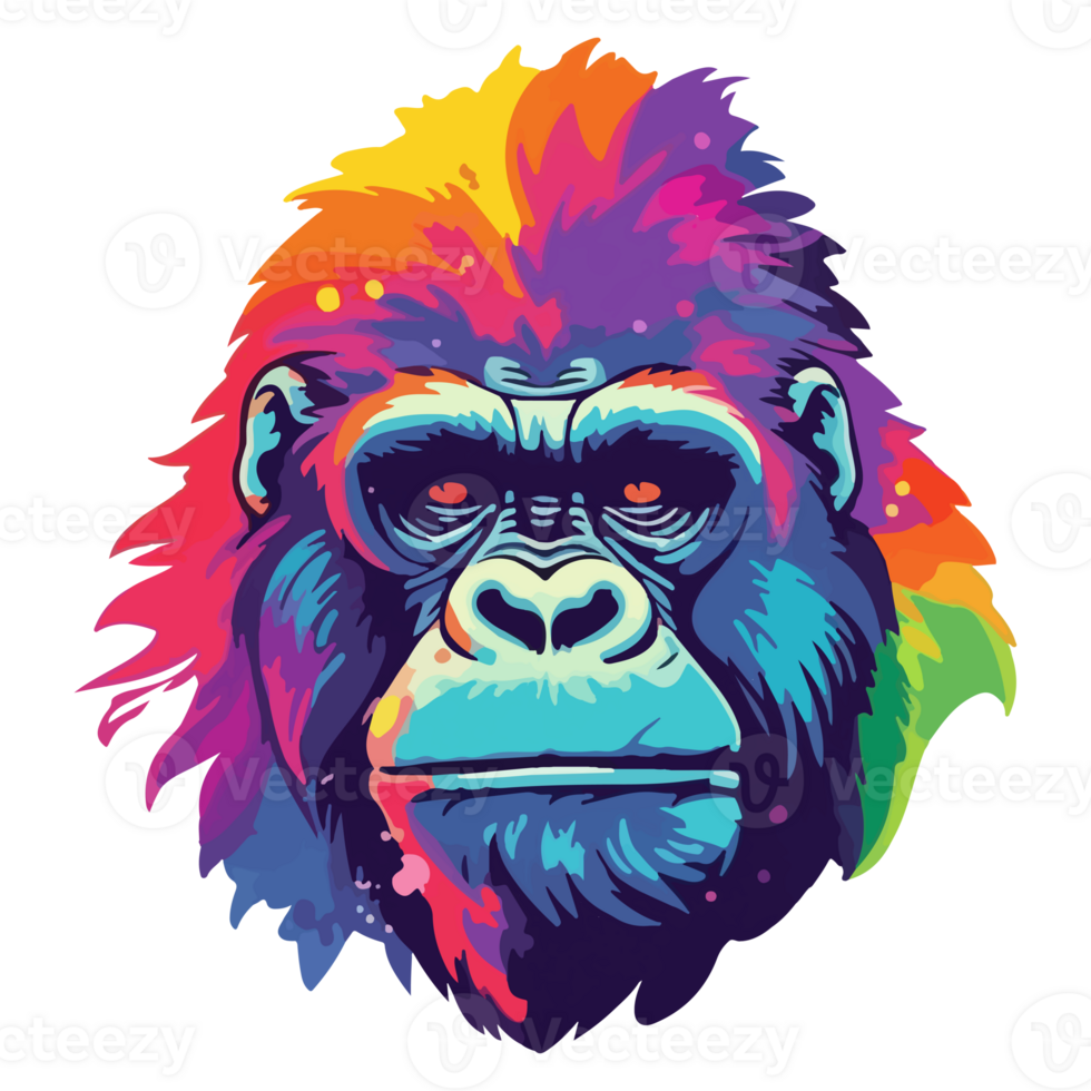 kleurrijk gorilla hoofd, gorilla hoofd stickers tekenfilm stijl, pastel schattig kleuren, generatief ai. png