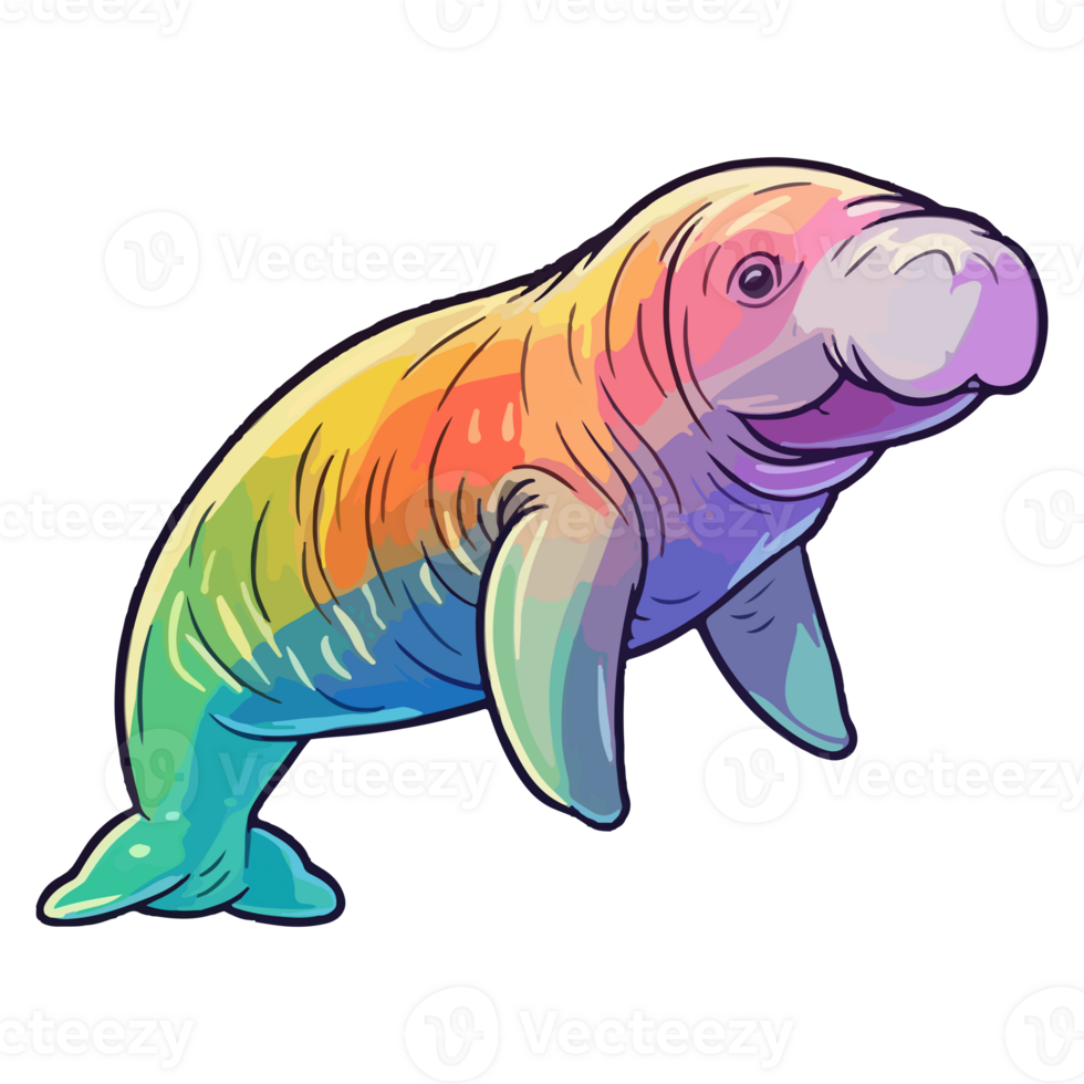 Colorful Manatee modern pop art style, Manatee Illustration, Manatee pastel cute colors, . png