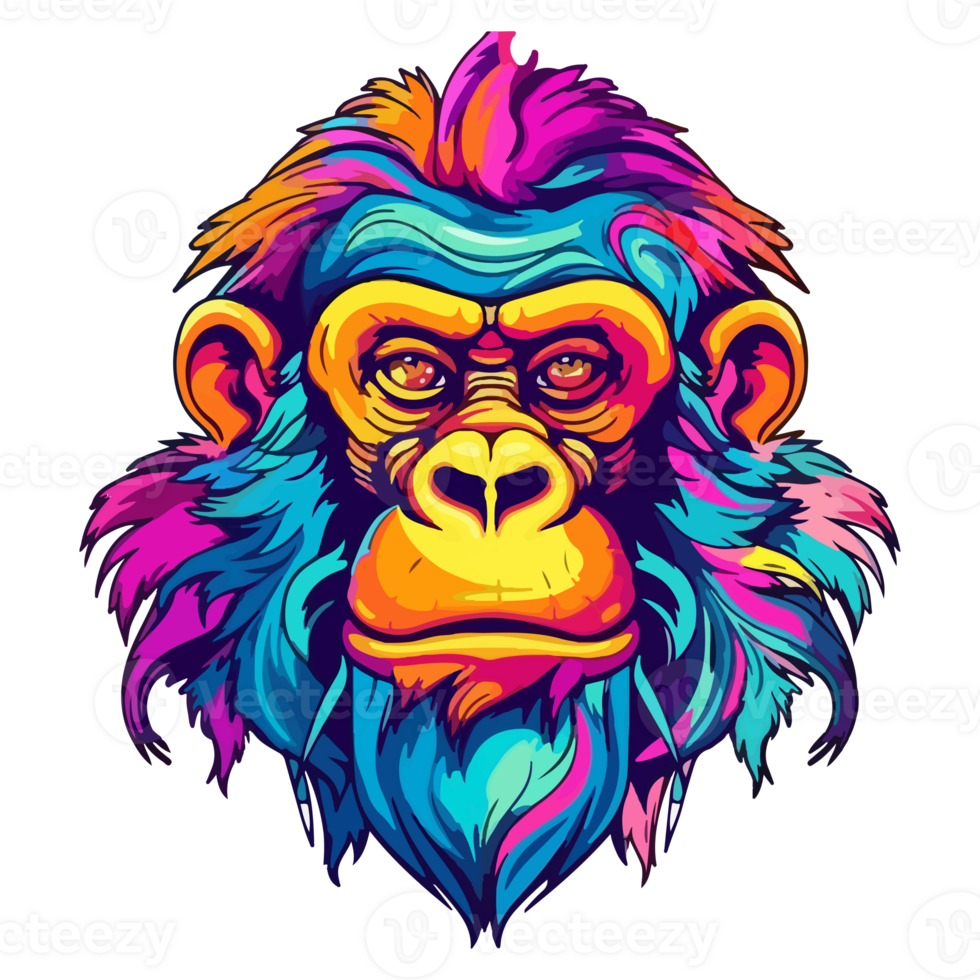 Colorful Cool Monkey Head pop art style, Monkey Sticker, pastel cute colors, png