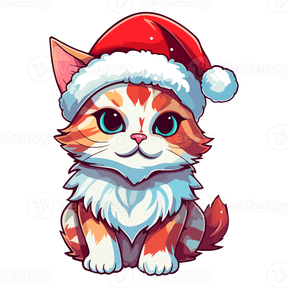 schattig Kerstmis kat illustratie, de kerstman kat sticker, pastel schattig kleuren, pot, katje, Kerstmis dieren, winter, vakantie, generatief ai png