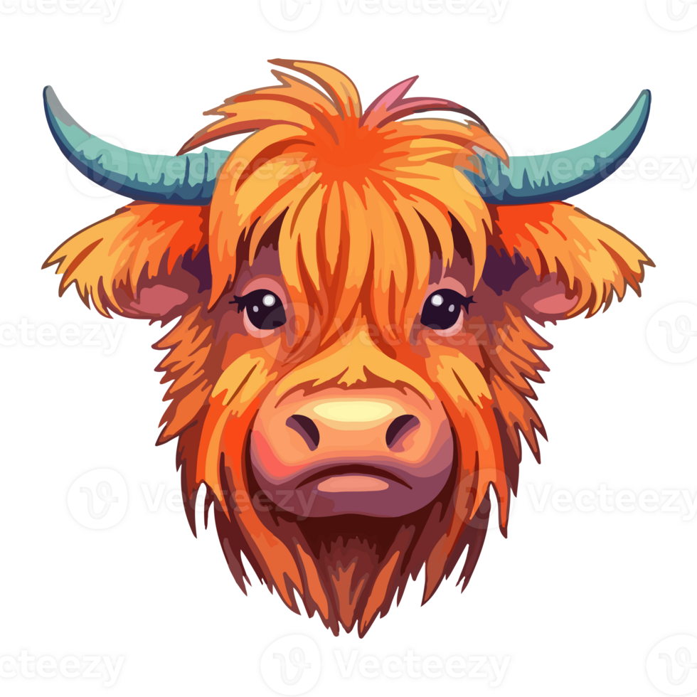 Highland Cow modern pop art style, Colorful Highland Cow illustration, pastel sticker cute colors, . png