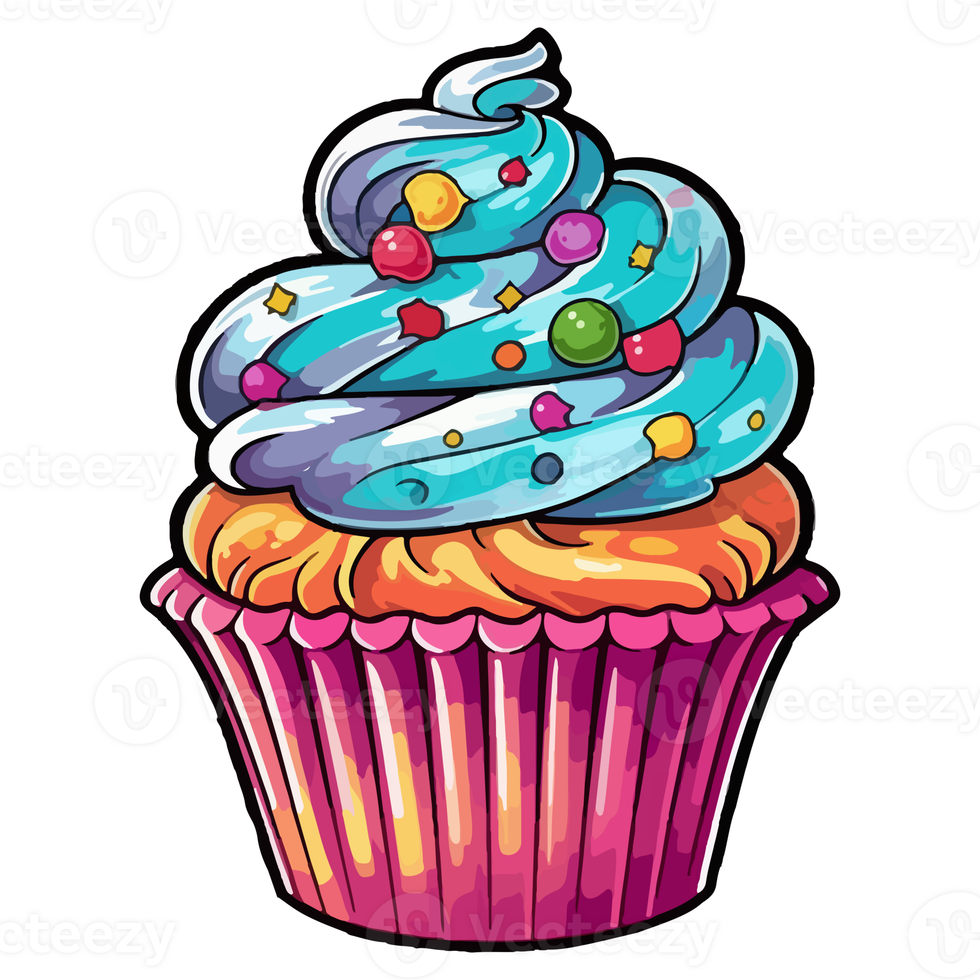 Colorful cupcake modern pop art style, cupcake Sticker, pastel cute