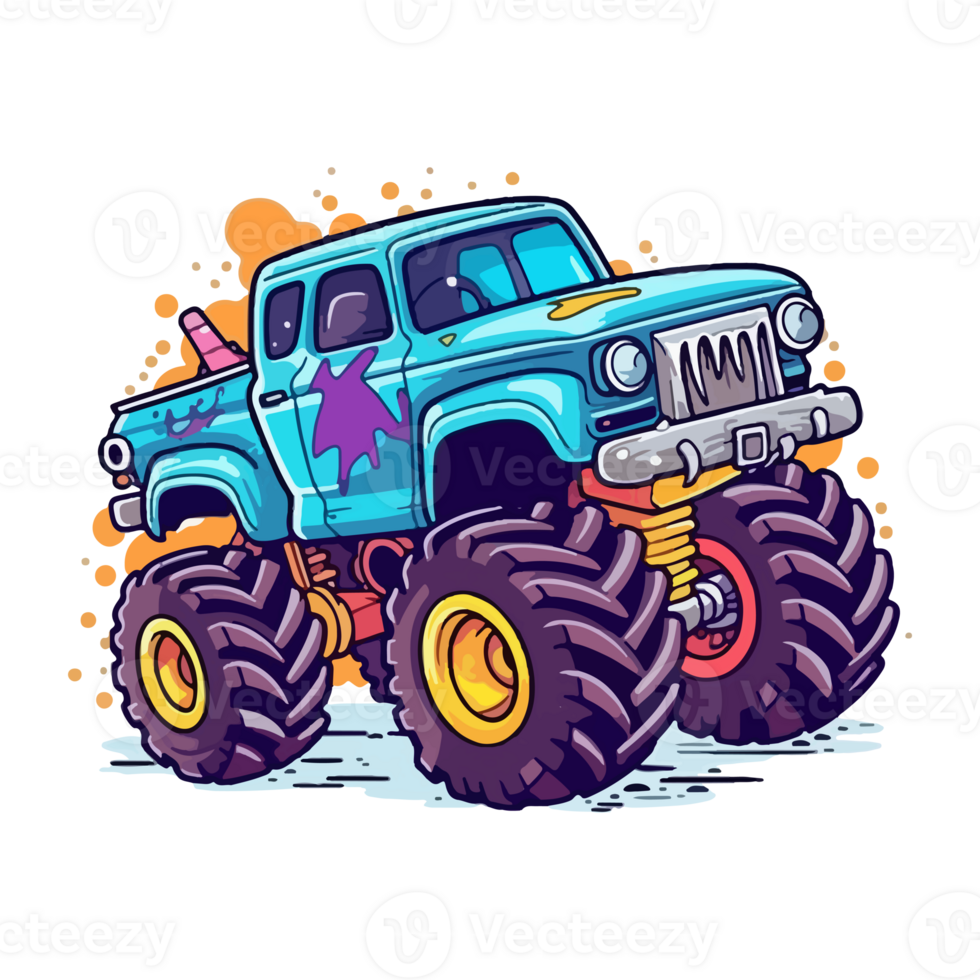 Monster Truck Jumping pop art style, Monster Truck Sticker, pastel cute colors, . png