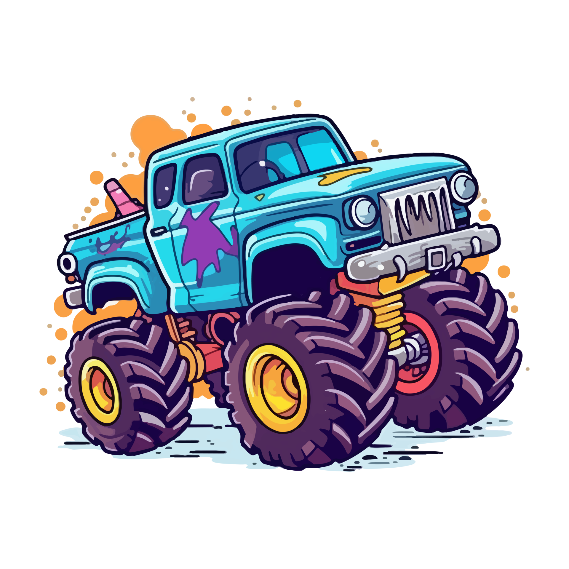 Cute blue monster truck cartoon illustration