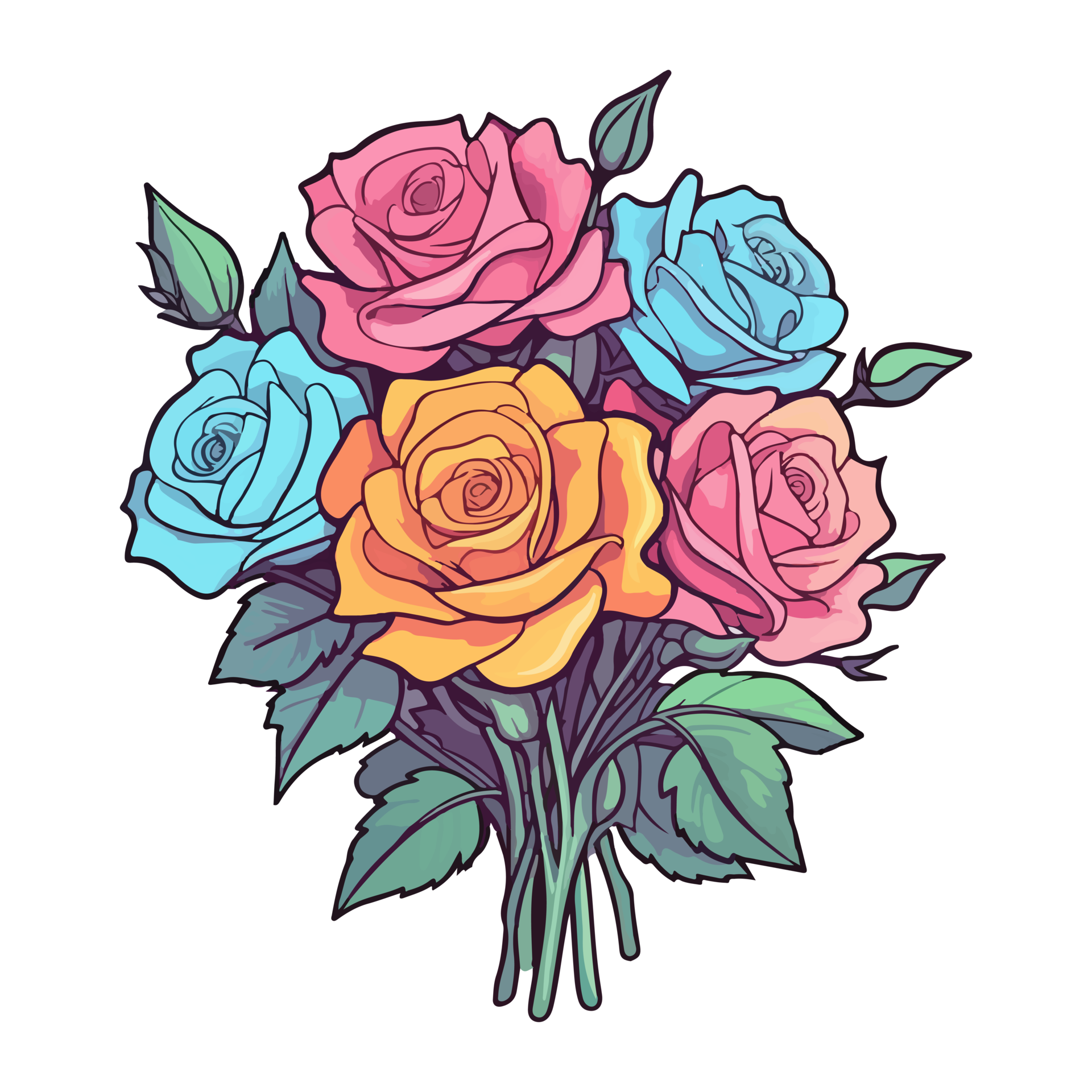 bouquet of colorful Rose, Rose bouquet pastel color, AI generated ...