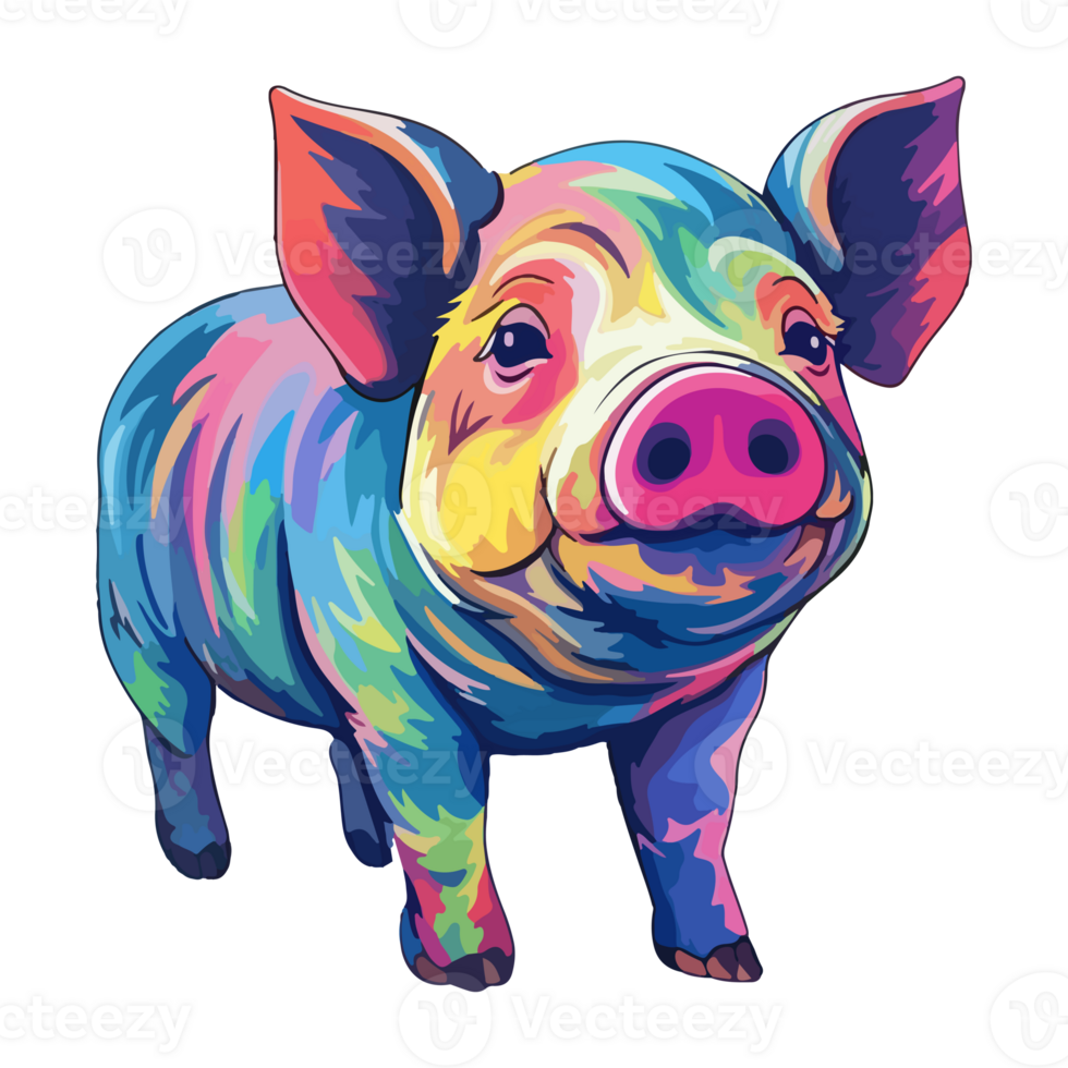 Pig modern pop art style, Colorful Pig illustration, Pig pastel sticker cute colors, . png